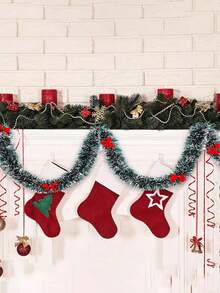 1pc 2m Christmas Decorative Ribbon With Red Bow, 12pcs Deep Green Aluminum Foil Wire, Suitable For Tree Decor And Holiday Decoration, Indoor/Outdoor Use - Picture Color - View 8