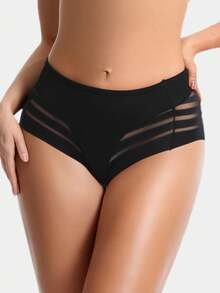 Slip senza cuciture donna in vita alta, slip da donna in marrone caffè, rosso, blu e rete trasparente, ad alta elasticità, per controllo addome, modellante