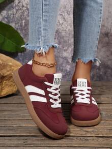 Women's Casual Versatile Leopard Print Sneakers, Fashionable Eye-Catching Comfortable Durable Rubber Soft Sole Sports Shoes, Breathable Lightweight Patchwork Athletic Shoes - Burgundy - View 4