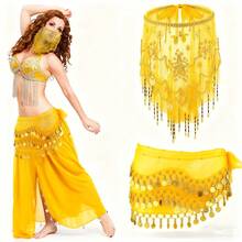 Carnival Night Party Belly Dance Coin Hip Scarf & Tassel Embellished Face Veil For Costume Styling - Multicolor - View 19