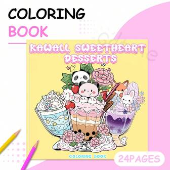 GDTME 1pc Daring Minimalist Dessert & Kitty Coloring Book, Featuring Adorable Cats And Vibrant Delicious Sweets Patterns, Suitable For Adults And Children, Ideal For Christmas, Back To School, New Year, Teen Gifts, Customized Gifts, 7.9"X7.9"