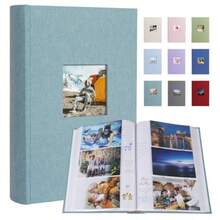 Photo Album 4x6 420 Photos With Writing Space Linen Cover With Memo Slip-In Pockets Pictures Album Book For Wedding Travel Family Baby Cyan Blue - CyanBlue - View 1