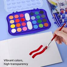 Conjunto de aquarela em pastilhas com 12/24/36 cores, pincéis e esponja absorvente. Lavável, fácil de misturar as cores, design portátil, perfeito para confecção de cartões, ilustrações, pintura e caligrafia. Ideal para artistas, estudantes e iniciantes. - Multicolorido - Ver 5