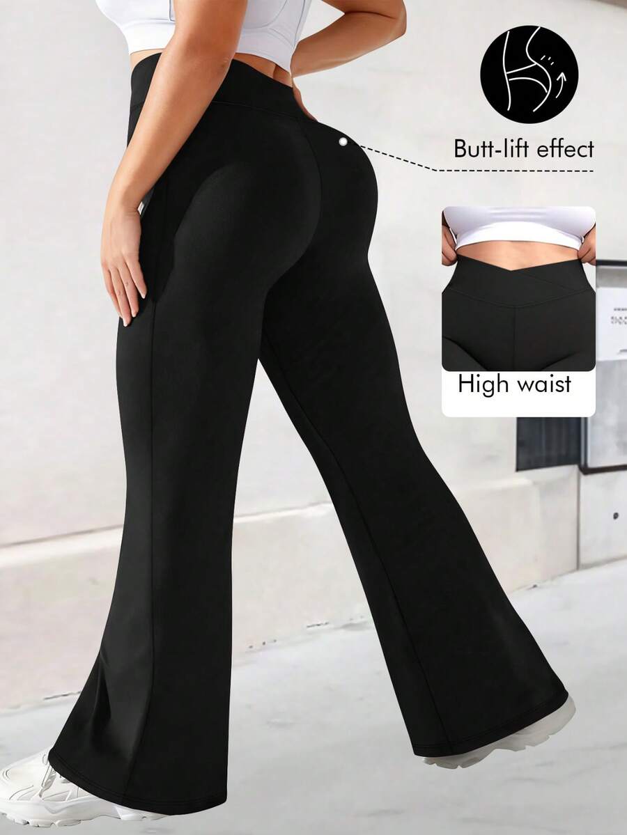 Quần ống loe cạp cao cỡ lớn, quần legging thể thao tập luyện hàng ngày, quần ống loe định hình vòng ba, quần legging yoga nâng mông cho nữ, quần legging ống loe cạp cao thiết kế chéo cho nữ.