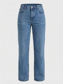 Middle-Waisted Rigid Denim Straight Fit Jeans - Authentic Blue Wash 100% Coton, Made In Türkiye - Blue - View 6