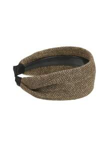 1pc Elegant High-Quality Brown Knitted Striped Wide Headband, Autumn/Winter Head Accessories Hairband - Brown - View 3