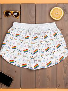 Women's Beach Shorts Love Is Love Phrase REF 795 VEST NERD - Multicolor - Ver 1