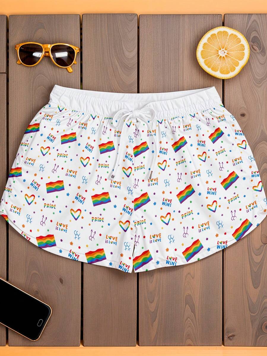 Women's Beach Shorts Love Is Love Phrase REF 795 VEST NERD - Multicolor - Ver 1
