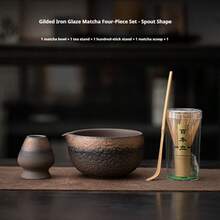 Bộ 2 trong 1 cà phê & matcha (1/4 món), bộ trà matcha, bát trà matcha bằng gốm Nhật Bản mới, kiểu dáng cổ điển đích thực, bao gồm muỗng múc matcha, giá đựng phới lồng, giá để hộp trà, hộp quà tặng, thích hợp làm quà tặng và quà ngày lễ. - 4 chiếc họa tiết sóng - Xem 2