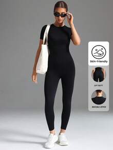 Yefecy Stretchy Non-See-Through Bodycon Jumpsuit ,Women's High Waist Back Zipper All-Season Gym Yoga Casual Outfit - Black - View 1