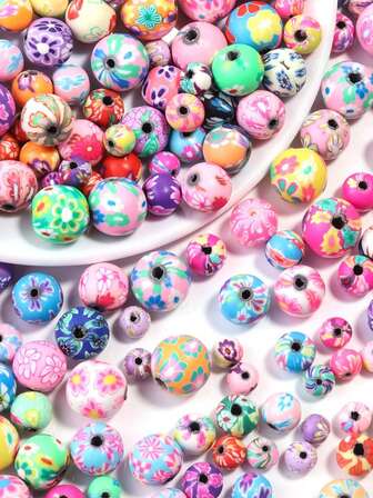 50pcs Flower Clay Beads For Bracelet Jewelry Making, 6/8/10/12mm Round Spacer Beads, DIY Pendant Necklace Crafting Accessories