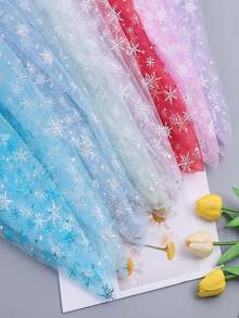 1pc Silver Snowflake Printed Tulle Fabric For DIY Bow, Doll, Party Decoration