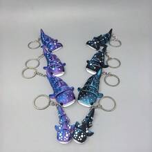 1Pc 3D Printed Movable Galaxy Keychain - Dark Blue Gradient Whale Shark Charm, Starry Constellation Fashion Accessory For Women - 彩色 - 查看 6