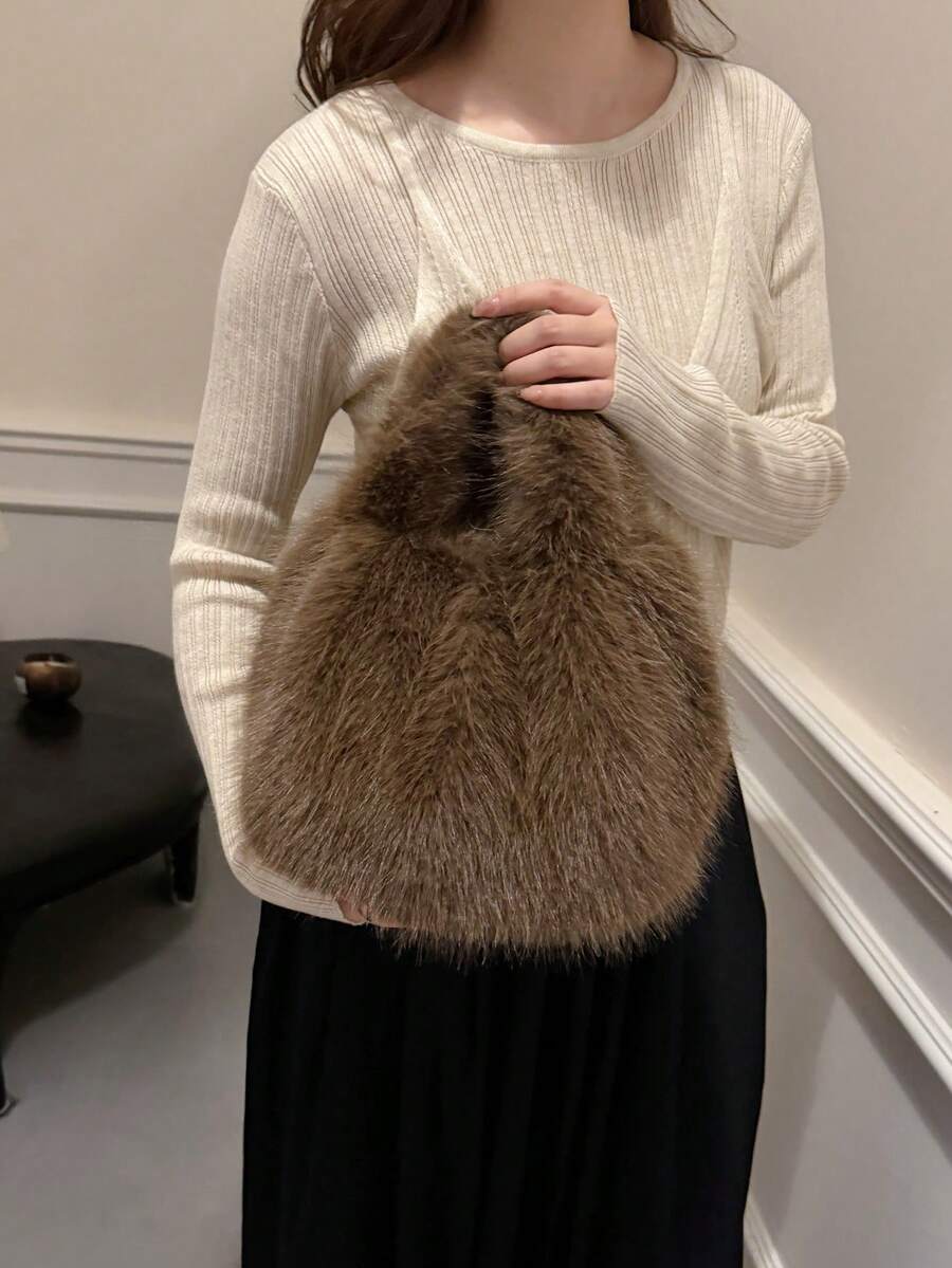 Hochwertige Plüsch Damen Handtasche, neue modische einfache Tasche, süße hochwertige vielseitige Großraumtasche