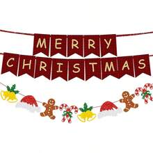 Cartel de Navidad con forma de campana de jengibre y texto en ingls Merry - inicial - Ver 1