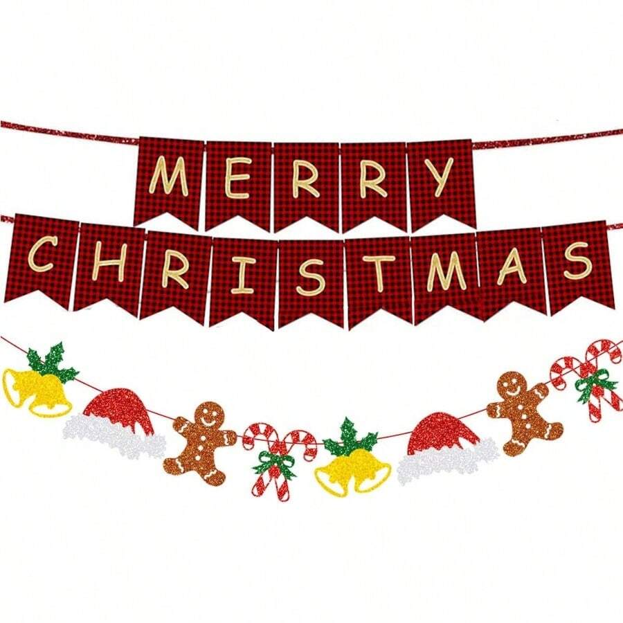 Cartel de Navidad con forma de campana de jengibre y texto en ingls Merry - inicial - Ver 1