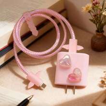 5pcs/Set Pink Heart-Shaped Protective Case Compatible With Apple Data Cables, Suitable For 18-20W Chargers, Anti-Breakage And Anti-Scratch - Pink - View 4