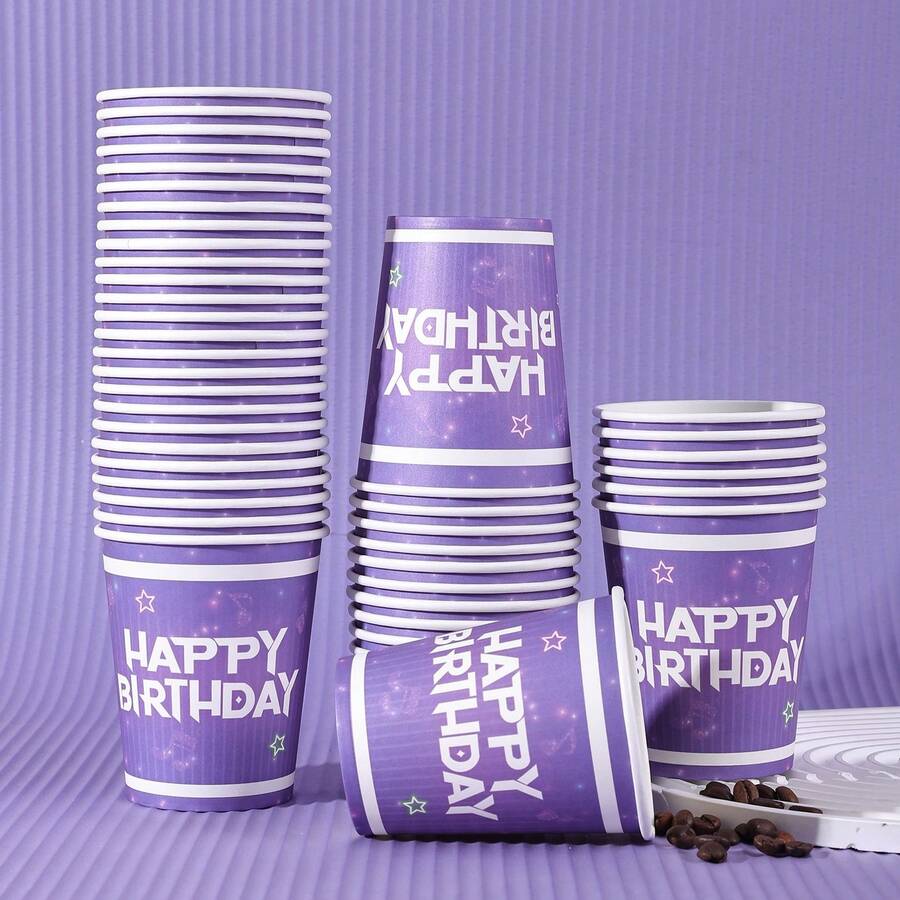 10pcs/20pcs/60pcs,K-Pop Theme Anime Party Disposable Party 9oz Paper Cup,Purple Magic Music Movie Theme Singer Birthday Party Paper Cups , Anime Theme Happy Birthday Paper Cup, Purple Anime Silhouette Disposable 9oz Drinking Cup - Multicolor - View 1