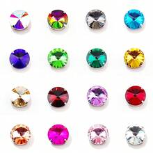 Rivoli Round Shape, 6mm,8mm,10mm,12mm,14mm,16mm,18mm, Glass Multi Colors Fancy Ellipse Shiny Handmade Sliver Metal Claw Base, Sewing Crystal Hand Sewn Rhinestone Decoration Beads Flat Back With Holes Gems DIY Accessories Sew On Stones Strass For Decorating Clothes, Dress, Bags, Shoes, Brooches, Earrings, Handicrafts - Rose Red - View 2