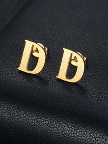 MONALLY 1对18K镀金A-Z字母耳钉，不锈钢材质，低过敏性，优雅日常佩戴饰品，完美礼物 - 耳環 - 查看 20