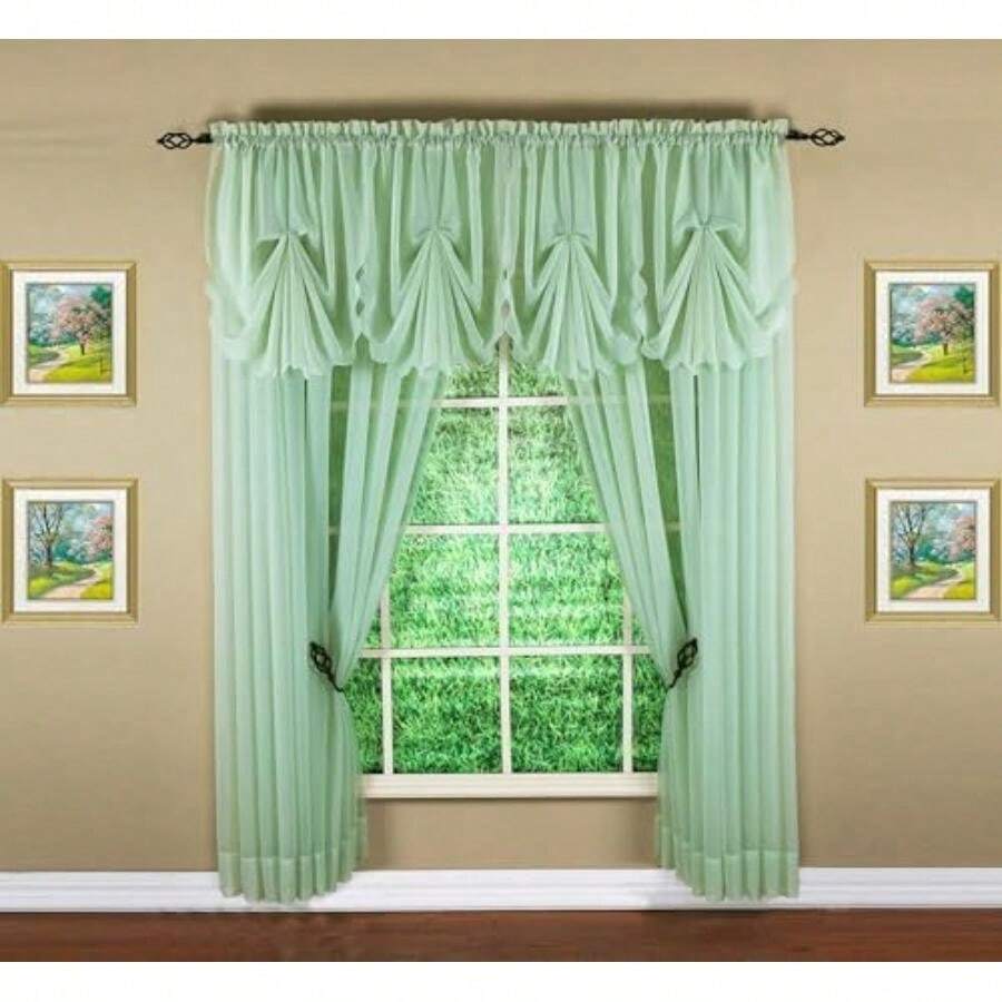 Today's Curtain Emelia Original Voile Swagger Pair 63", , 90" W x 63" L(152.4An x 182.9Al cm (1 Paneles) Salvia) - Multicolor - Ver 1