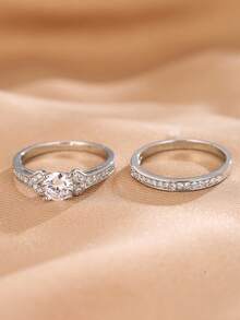 2 szt./zestaw Elegancki i wykwintny diamentowy zestaw zaręczyn/pierścionków ślubnych dla par, luksusowy styl na zaręczyny, ceremonię, imprezę