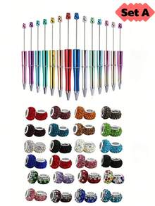 DIY Beaded Pen Craft Jewelry, New Hot-Selling DIY Jewelry Silicone Beads, New Hot-Selling DIY Jewelry Silicone Gradient Color Electroplated Colorful Beaded Pen Arts And Crafts, Suitable For Ballpoint Pen Jewelry, Crafts, Jewelry Making, Suitable For Making Holiday Gifts, New Year Gifts, Back To School Gifts, Valentine's Day Gifts, Jewelry Making Materials (Random Color Shipped) - Multicolor - View 2