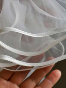 1pc Satin Edged Cathedral Wedding Bridal Veil With Comb, Suitable For Wedding, Bridal Accessories, Photography Props - 乳白色 - 查看 5