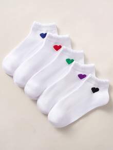 5 đôi tất trẻ em mùa xuân/hè, tất cổ ngắn mềm mại và thoải mái, họa tiết trái tim gân nổi, phù hợp cho mặc hàng ngày, đi học, trường học, trang phục thể thao, lớp học, học kỳ mới, học sinh, ngày Valentine. - trắng - Xem 8