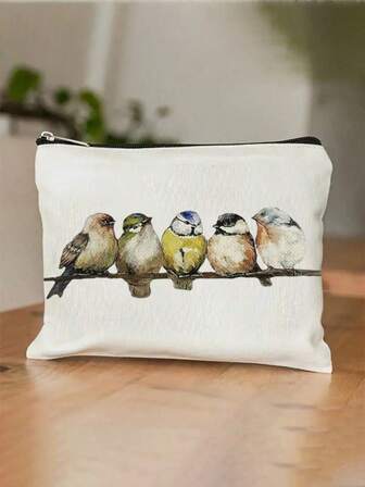 Borsa per il trucco con uccelli ad acquerello, borsa da viaggio rustica per articoli da toeletta con uccelli, simpatica borsa organizer per il trucco e i cosmetici, borsa da viaggio per il trucco, borse per il trucco e articoli da toeletta, borse per il trucco con cerniera
