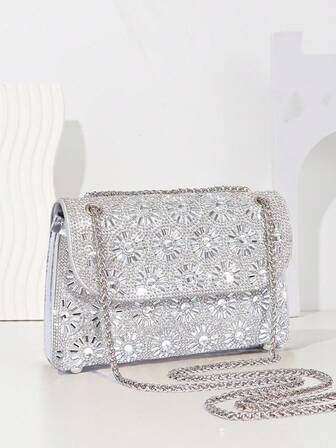 奢华闪亮花卉宝石装饰晚宴手拿包，适合婚礼、派对、晚宴、情人节礼物