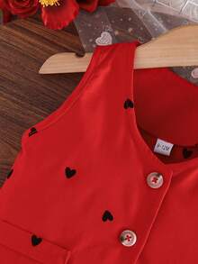 2pcs/Set Baby Girls' Heart Pattern Sleeveless Top And Elegant Pleated Skirt With Bow, Fashion Summer Outfit - Red - View 4