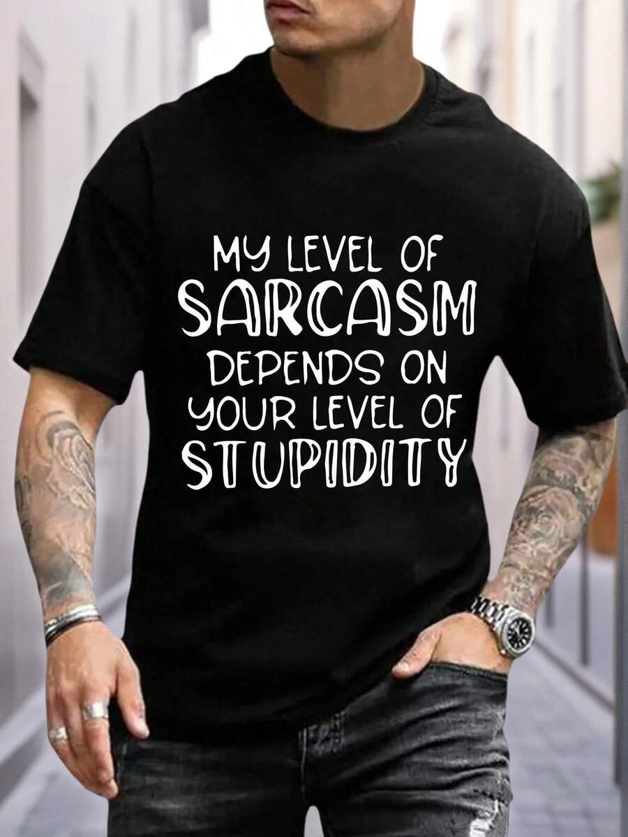 Áo thun nam cỡ lớn in khẩu hiệu, cổ tròn, tay ngắn, kiểu dáng thường ngày, đa năng. - màu đen - Xem 1