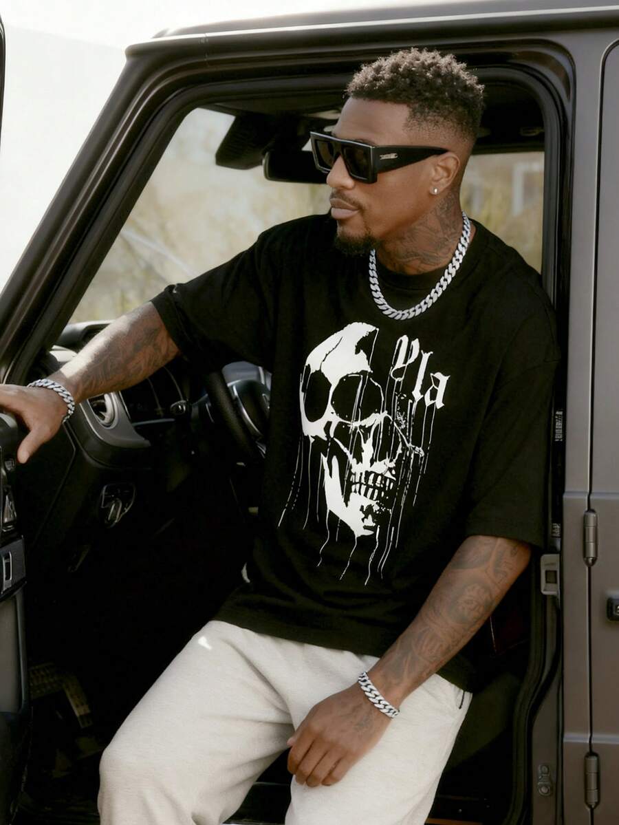 Áo thun nam cổ tròn tay ngắn, kiểu dáng thời trang, màu đen, thích hợp cho kỳ nghỉ xuân/hè. - màu đen - Xem 1