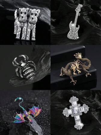 1 Stück modischer, vintage europäischer und amerikanischer Stil Insekt, Tier, Gitarre, Kreuz Cartoon Form Brosche, geeignet für Damen Alltag und Partytragen