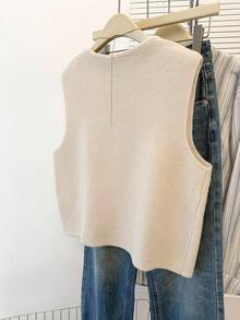 JIANHU Minimalistyczna dzianinowa kamizelka do warstwowego wyglądu, elegancki detal guzików, codzienny ubiór na jesień i zimę