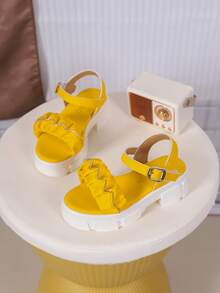 1 Pair Children's PU Leather Thick Sole Slippers, Fashionable & Minimalist, Suitable For Summer - Yellow - View 4