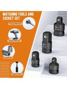 Juego de 6 adaptadores y reductores de impacto de 1/4 pulgadas, 3/8 pulgadas, 1/2 pulgadas, 3/4 pulgadas, juego de adaptadores de impacto con funda de almacenamiento, destornillador de impacto y llave inglesa, juego de reductor de llaves y herramientas mecánicas - Rojo - Ver 6