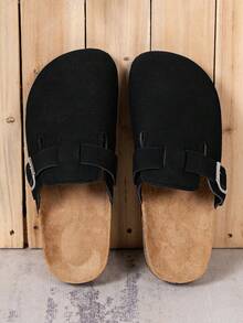 Wide Fit Men's Mule Shoes, New Spring Vintage Slip-On Shoes Casual Backless Flat Slippers With Adjustable Strap - Black - View 5