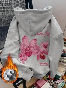 Women's Winter Flower Graphic Long Sleeved Drawstring Hoodie With Pocket ,Casual Loose And Versatile Holiday Style Tops,Fashionable Winter Women Clothes Suitable For Daily Wear