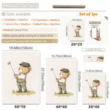 لوحة جدارية قماشية، فن جداري لغرفة طفلة أو طفل، ديكور غرفة الأطفال، منتجات أطفال، ملصقات غرفة الأطفال، لوحة جدارية بدب تيدي قديم بطراز الجولف، لون أخضر داكن، ديكور جداري مؤثر