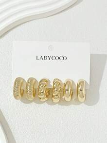 LADYCOCO 3对时尚优雅独特的C形金色耳环，适合女性日常佩戴，耳环套装可用于约会、派对和日常搭配。 - 金色套裝 - 查看 4