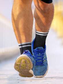 5 Pairs Men's Solid Color Mid-Calf Socks, Comfortable Breathable Soft, Letter Print Ankle Socks, Work Socks, Gym Socks - Black - View 4