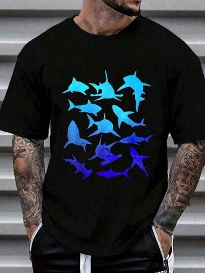 Camiseta vintage de tiburones blancos martillo con collage de arte de tiburones, camiseta de algodón de cuello redondo, tops de verano para mujeres, GiftTee