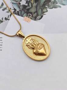 1pc Stainless Steel Thorn Crown Cross Pendant Necklace, European & American Hip-Hop Fashion Versatile Jewelry - Yellow Gold - View 3