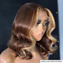 Tóc giả ren phía trước màu nâu vàng highlight dành cho nữ, kích thước 13x4, ren trong suốt lớn, số 4/27, kiểu sóng nhẹ, tóc Remy Brazil, đã tỉa sẵn đường chân tóc tự nhiên, thích hợp cho dịp Giáng sinh. - S4/30/350 - Xem 7
