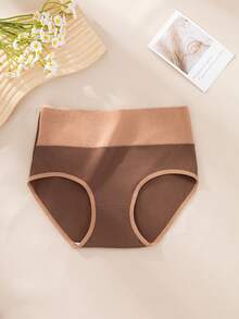 6条装纯色休闲舒适简约针织面料女士内裤，复古撞色休闲风三角裤，纯棉高腰塑形收腹三角裤 - 彩色 - 查看 8