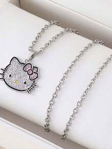2 Pieces Set, Necklace+Bracelet Set, Cute Cartoon Themed Jewelry Set For Hello Kitty, Zinc Alloy Bracelet Set With Sparkling Crystals, Fashionable Accessory, Including Necklace And Bracelet, Suitable For Daily Wear And Gift Giving, Perfect For Valentine's Day