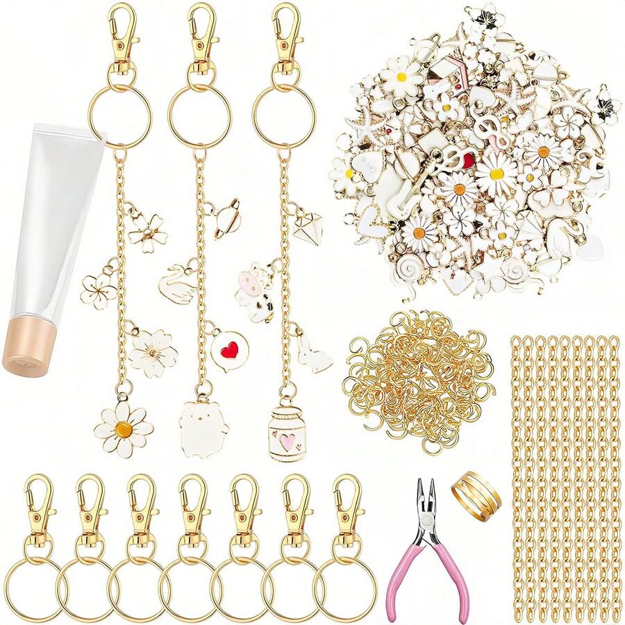 [6/12/70/150pcs Optional] Keychain Chain Accessory Set, DIY Multi-Purpose Pendant Hanging Decoration Chain, Handmade Jewelry, Creative Gift Set - Keychain Set - View 1