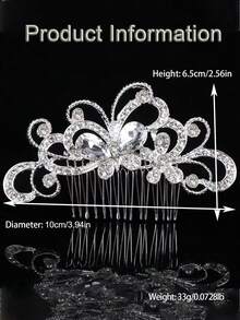 1 pieza Peine de cabello para boda hecho a mano con cristales, diseño vintage de flor, hoja y mariposa, accesorio de cabello nupcial para el Día de San Valentín - Plateado - Ver 8